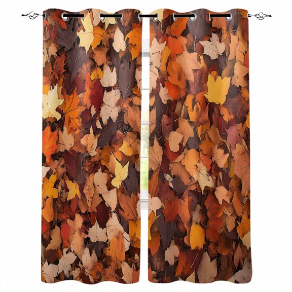 Maple Leaf Autumn Blackout Curtains for Bedroom Living Room Darkening Curtains 84 Inch Length 2 Panels Set Farmhouse Fall Botanical Leaves Window Curtain Window Treatment Grommet Drapes 52"x84"