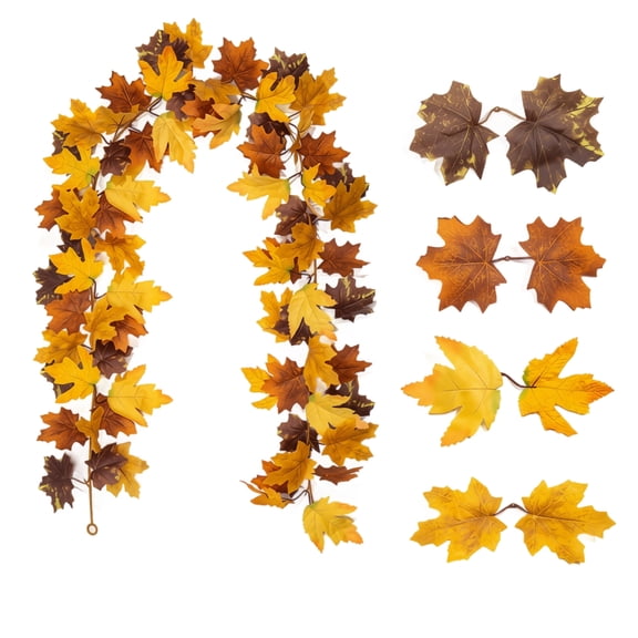 Maple Leaf Autumn Garland, Halloween Garland Fall Leaf Garland, 68.9 Inch Artificial Hanging Leaves For Mantle Table Decorations For Home Front Door Outdoor Indoor Thanksgiving Fall Autumn Decor