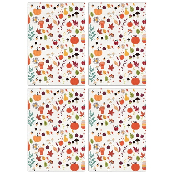 Maple Leaf Autumn Kitchen Towels 4-Pack, Pumpkin Print, Absorbent Soft Tea Bar Towels, Decorative Farmhouse