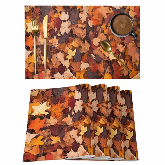 Maple Leaf Autumn Placemats Set of 4, Cotton Linen Fabric Place Mats, Farmhouse Fall Botanical Leaves Washable Decorative Table Mats Protector for Home Kitchen Dining Wedding Party Coffee Tables