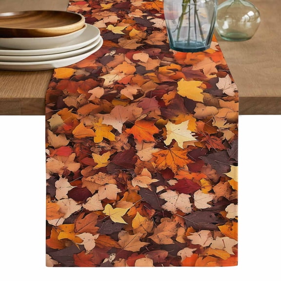 Maple Leaf Autumn Table Runner, Farmhouse Fall Botanical Leaves Washable Cotton Linen Table Runners 120 Inches Long, Dresser Scarf Runner for Dining/Living Room/Kitchen/Square Tables 13''x120''