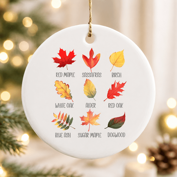 Maple Leaf Autumn Tree Orange Fall Leaves Season Christmas Ornament, Holiday Keepsake Gift, Ceramic Ornament