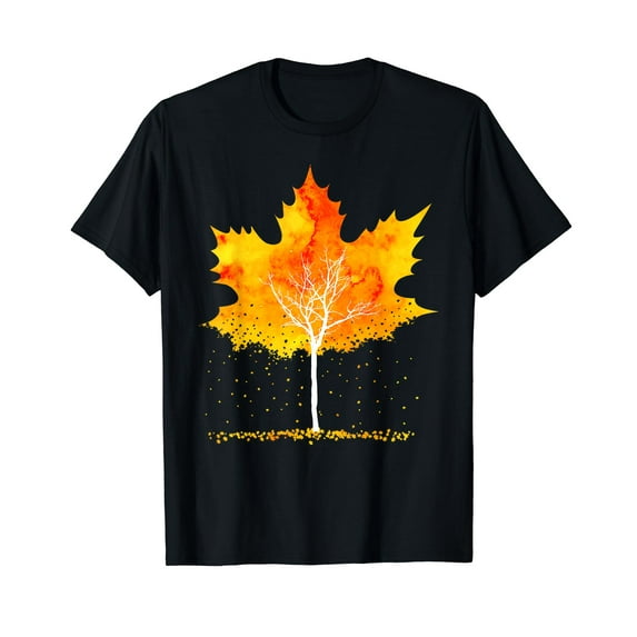 Maple Leaf Autumn Tree Orange Fall Leaves Season Short Sleeve Black T-Shirt