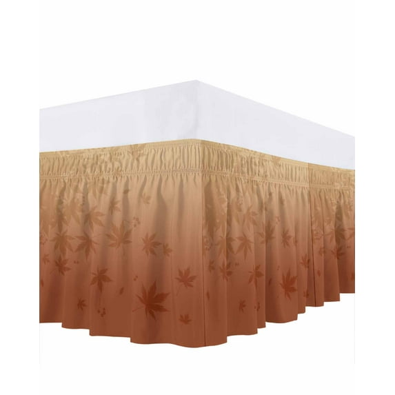 Maple Leaf Bed Skirt Queen Size 18 Inch Drop, Fall Leaves Gradient Brown Background Wrap Around Dust Ruffle Bedskirts, Wrinkle & Fade Resistant Easy Fit Bedskirt with Adjustable Elastic