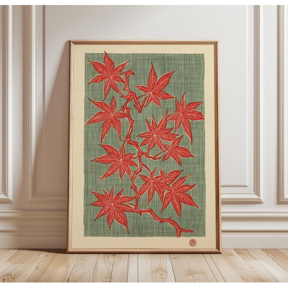 Maple Leaf Botanical Wall Art Japanese Style Nature Illustration Unframed Paper Print