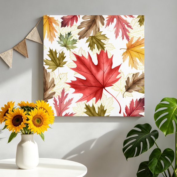 Maple Leaf Canvas Wall Art for Living Room, Fall Thanksgiving Poster Print Painting for Bedroom Office Home Decoration Wall Pictures Prepare To Hang 8"x8"