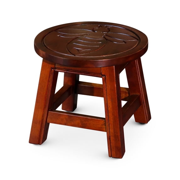 Maple Leaf Carved Rubberwood Stool / Functional as Ottoman and Step Stool
