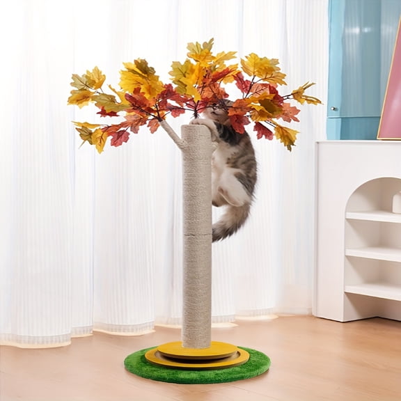 Maple Leaf Cat Climbing Frame Vertical Sisal Scratching Post; Durable Claw-Sharpening Toy; Stylish Home Decor Design; Suitable for Small, Medium, and Large Cats.