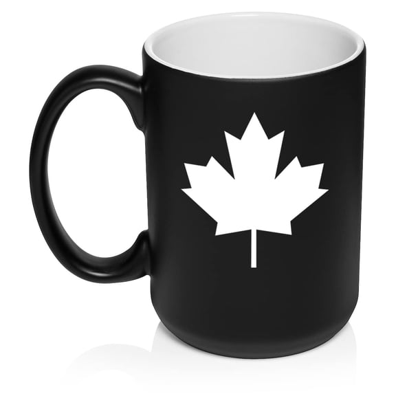 Maple Leaf Ceramic Coffee Mug Tea Cup Gift (15oz Matte Black)