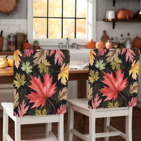Maple Leaf Chair Covers Set of 1 Fall Thanksgiving Black Chair Back Covers Stretch Removable Washable Slipcovers Protector for Dining Room Kitchen Party Decor