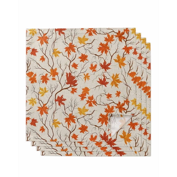 Maple Leaf Cloth Napkins Set of 4 Reusable Dinner Napkins, Autumn Country Tree Retro Thanksgiving Cocktail Napkin Washable Table Napkins for Wedding/Holiday Party/Baby Shower 20"x20"