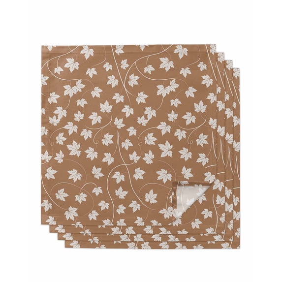 Maple Leaf Cloth Napkins Set of 4 Reusable Dinner Napkins, Retro Fall Dark Beige Autumn Leaves Cocktail Napkin Washable Table Napkins for Wedding/Holiday Party/Baby Shower 20"x20"