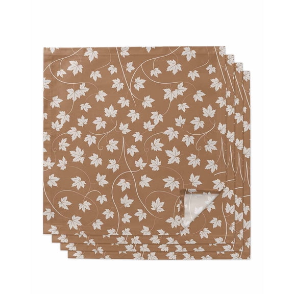 Maple Leaf Cloth Napkins Set of 4 Reusable Dinner Napkins, Retro Fall Dark Beige Autumn Leaves Cocktail Napkin Washable Table Napkins for Wedding/Holiday Party/Baby Shower 20"x20"