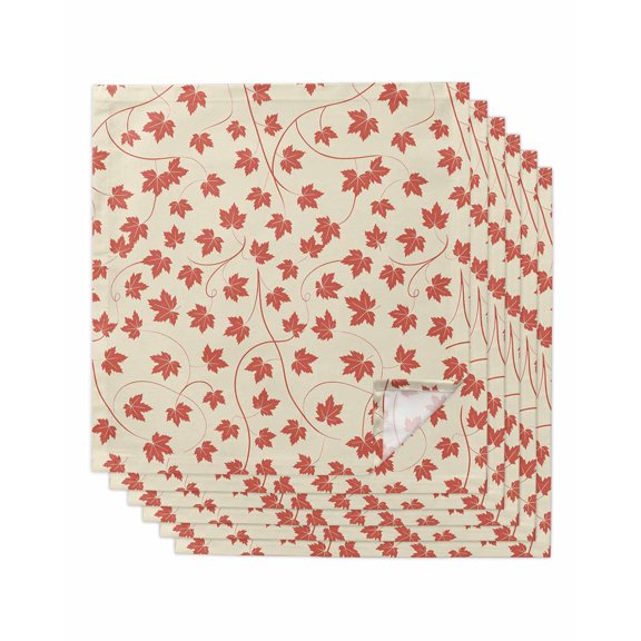 Maple Leaf Cloth Napkins Set of 6 Reusable Dinner Napkins, Retro Fall Red Orange Beige Autumn Leaves Cocktail Napkin Washable Table Napkins for Wedding/Holiday Party/Baby Shower 20"x20"