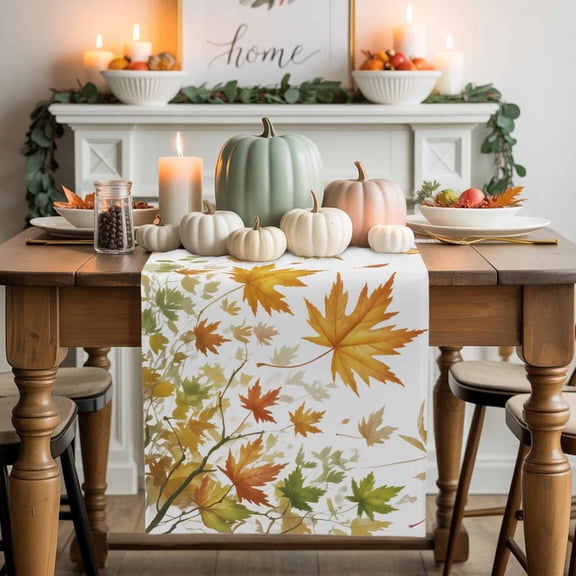Maple Leaf Cotton Linen Table Runner, Washable Table Runners for Kitchen, Dining Room, Holiday, Home Party Table Decor, 13x36 Inches