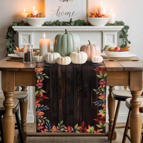 Maple Leaf Cotton Linen Table Runner, Washable Table Runners for Kitchen, Dining Room, Holiday, Home Party Table Decor, 13x60 Inches