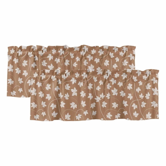 Maple Leaf Curtain Valances for Windows, Kitchen Valance Window Treatments Panel 2 Pack, Retro Fall Dark Beige Autumn Leaves Rod Pocket Short Curtains for Bathroom Bedroom 42 x 12 Inch