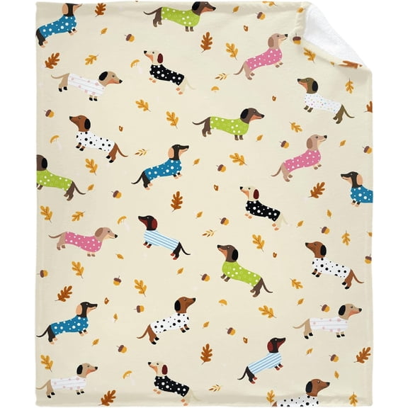 Maple Leaf Dachshund Blanket Soft Lightweight Flannel Blanket Gift for Women Toddler Throw for Bed Sofa Travel 40"x30" XS for Toddler/Pets