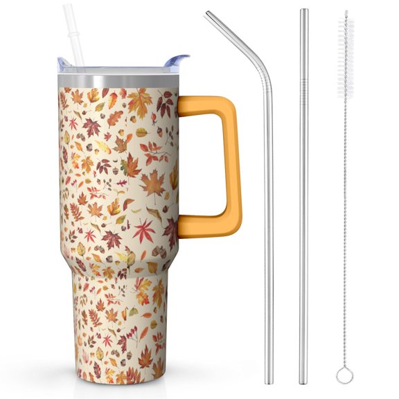 Maple Leaf Design Tumbler 40oz - Fall Color Changing Cup | Handle & Straw Included | Women's Gift for Thanksgiving/Halloween