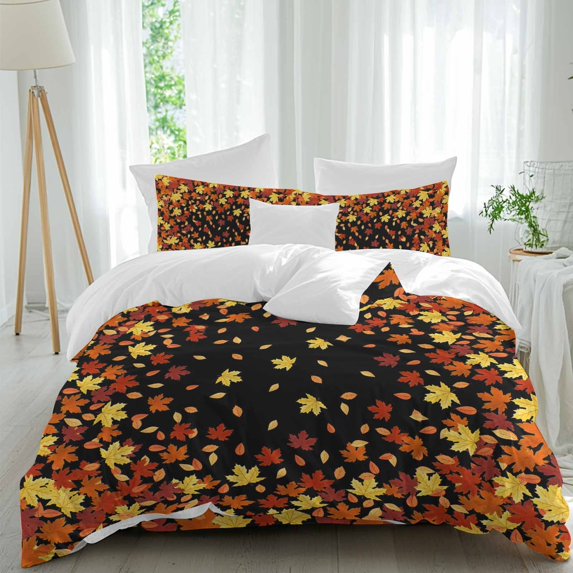 Maple Leaf Duvet Cover Set Queen Size, Thanksgiving Fall Leaves 4 Piece Soft Microfiber Bedding Set with 1 Duvet Cover, 1 Flat Sheet, 2 Pillowcases