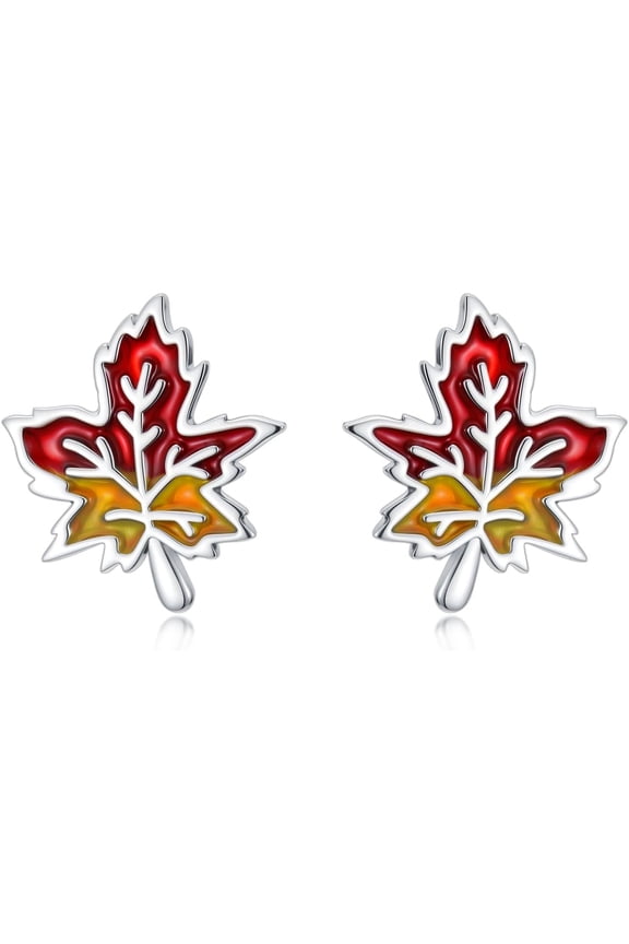 Maple Leaf Earrings for Women 925 Sterling Silver Leaf Stud Earrings Thanksgiving Gifts for Women