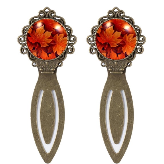 Maple Leaf Elegant Vintage Copper-Colored Lace Bookmarks - Set of 2 Stainless Steel Book Accessories for Readers and Book Lovers