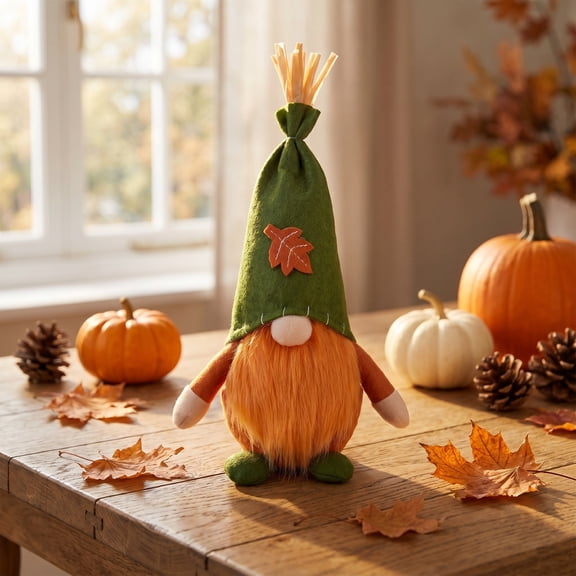 Maple Leaf Faceless Gnome Figurine, Cloth Thanksgiving Desktop Decoration, Fall Harvest Dwarf Doll Ornament for Fireplace Mantel, Tabletop and Home Décor