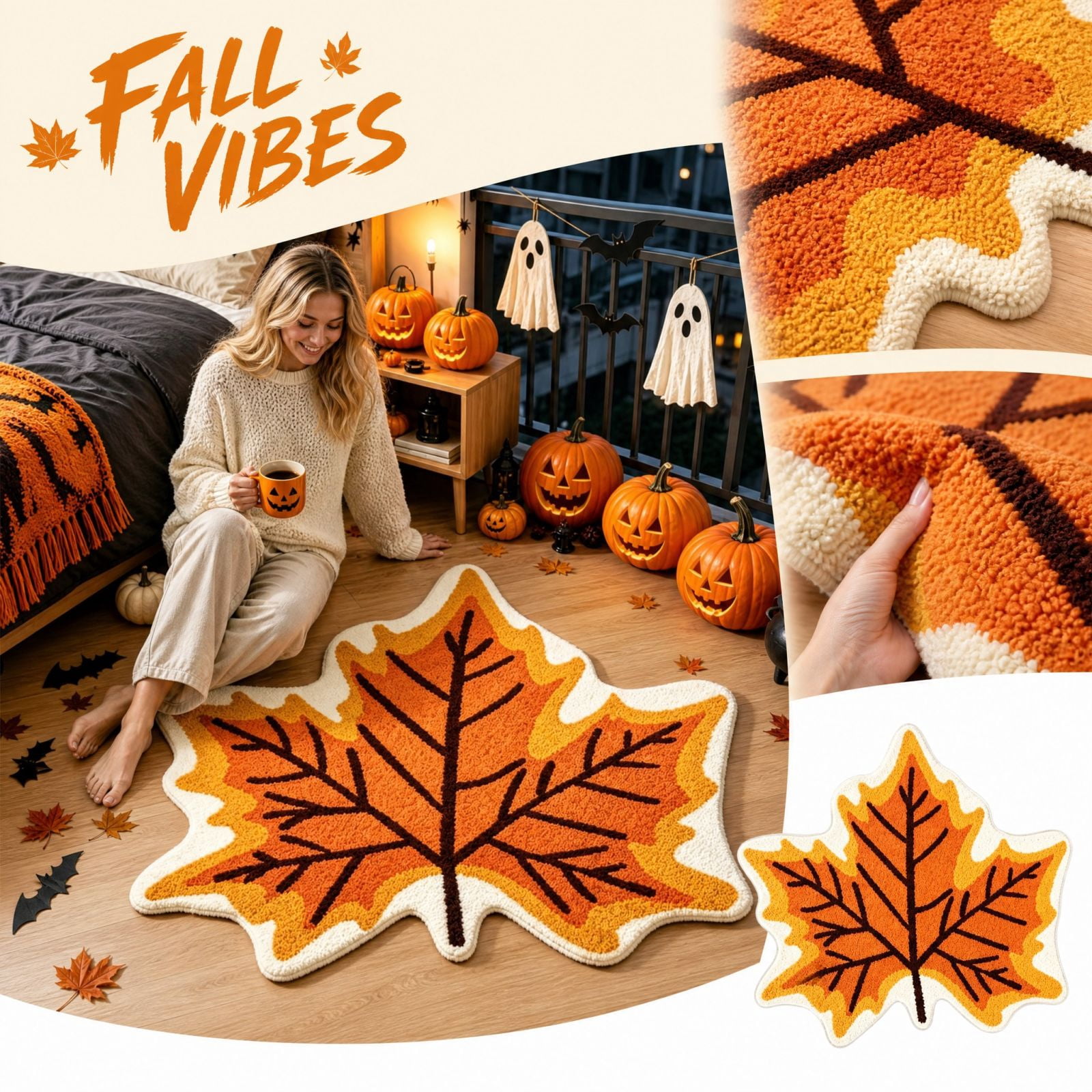 Maple Leaf Fall Area Rug Cozy Accent Mat for Indoor Living Room Bedroom ...