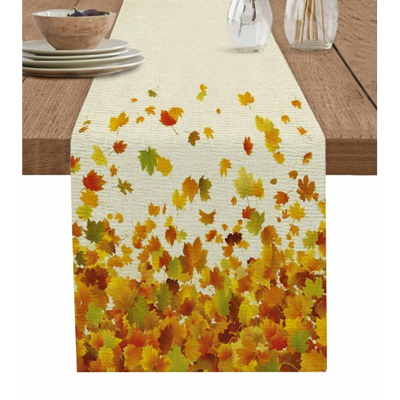 Maple Leaf Fall Burlap Cotton Table Runner 13x72 Inches Long, Thanksgiving Fallen Leaves Autumn Rustic Farmhouse Table Runners, Outdoor Dining Tablecloths Decor for Baby Shower/Party/Wedding