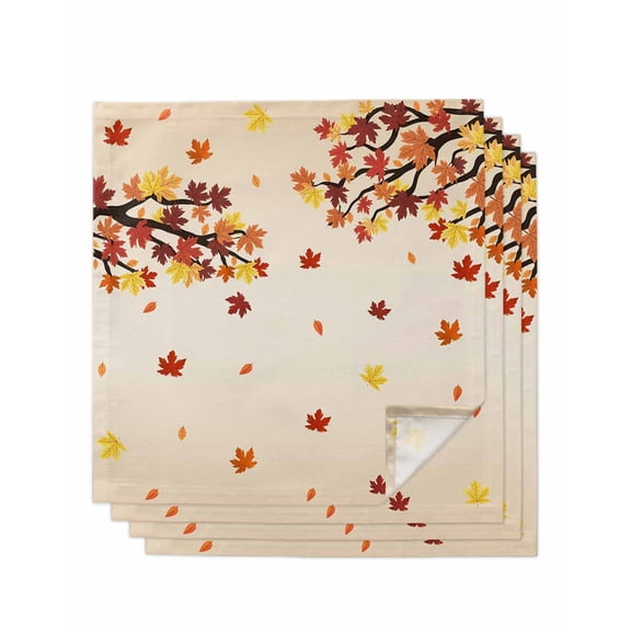 Maple Leaf Fall Cloth Napkins Set of 4 Reusable Dinner Napkins, Thanksgiving Botanical Branches Cocktail Napkin Washable Table Napkins for Wedding/Holiday Party/Baby Shower 20"x20"