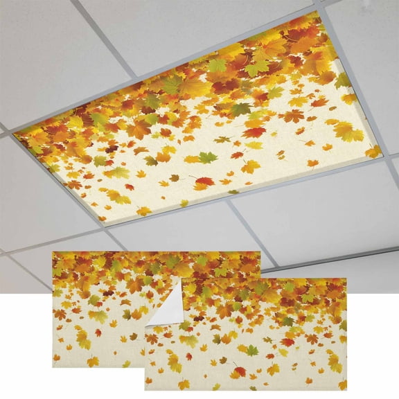 Maple Leaf Fall Fluorescent Light Covers, Thanksgiving Fallen Leaves Autumn Rustic Magnetic Light Covers for Ceiling Lights, Fluorescent Ceiling Shade for Classroom Bedroom Office 4x2Ft x 2PCS