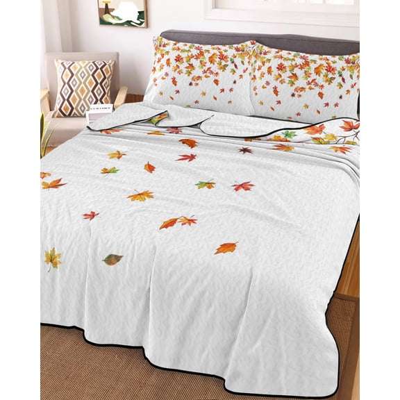 Maple Leaf Fall Full Size Down Alternative Comforter, Lightweight Comforter Quilt Bedding Set with Pillow Shams Thanksgiving Autumn Botanical Watercolor All Seasons Bed Comforter Duvet Insert 78"x90"