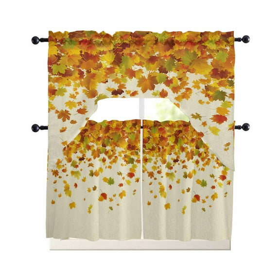 Maple Leaf Fall Kitchen Curtains Sets 24 Inch Length with Valance, Thanksgiving Fallen Leaves Autumn Rustic Swag Valances and Tiers Curtain Set Drapes Swag Curtains for Living Room, Bathroom, Bedroom