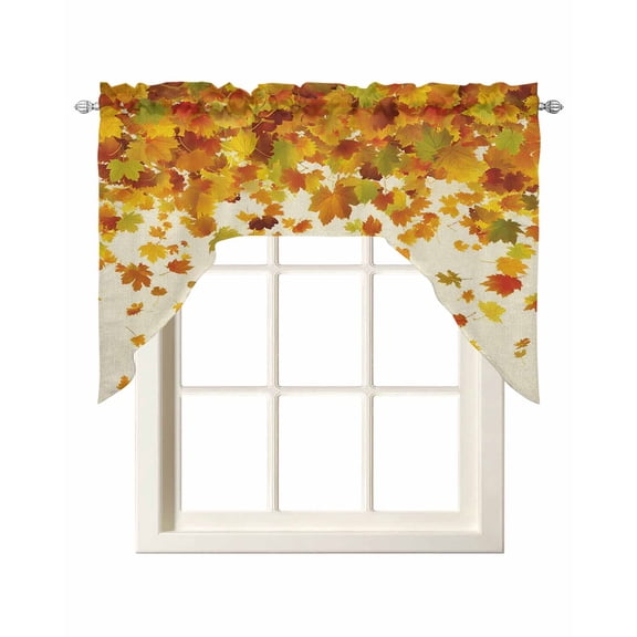 Maple Leaf Fall Kitchen Swag Valances for Windows, Thanksgiving Fallen Leaves Autumn Rustic Swag Valances Curtains for Living Room, Rod Pocket Window Treatments for Bathroom, Bedroom, Cafe, 56"x36"
