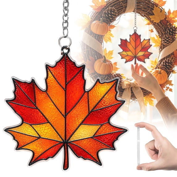 Maple Leaf Fall Ornaments, 3.14 Inch Colorful Window Hanging Decorations, Home Wall Decor for Indoor Outdoor Use