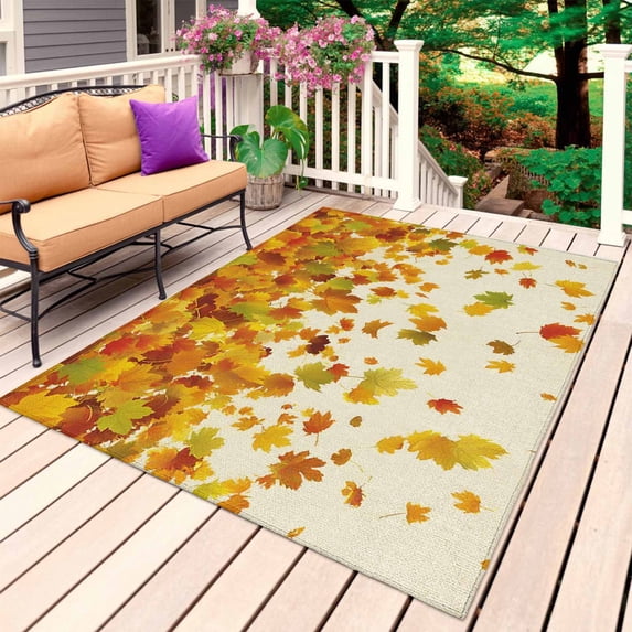Maple Leaf Fall Outdoor Rug for Patio/Deck/Porch, Non-Slip Large Area Rug 3 x 5 Ft, Thanksgiving Fallen Leaves Autumn Rustic Indoor Outdoor Rugs Washable Area Rugs, Camping Rug Carpet Runner