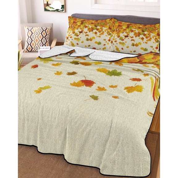 Maple Leaf Fall Queen Size Down Alternative Comforter, Lightweight Comforter Quilt Bedding Set with Pillow Shams Thanksgiving Fallen Leaves Autumn Rustic Bed Comforter Duvet Insert 90"x96"