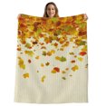 thumbnail image 1 of Maple Leaf Fall Throw Blanket, Flannel Fleece Blanket with Striped Design for Couch, Thanksgiving Fallen Leaves Autumn Rustic Soft Breathable All Season Plush Blankets for Loveseat Sofa Bed 60"x80", 1 of 9