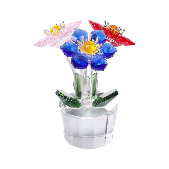 Maple Leaf Flower Figurine Ornament Bouquet Crystal Glass Flowers,Hand Small Figurines Home-Decor Collectible,Tri-color