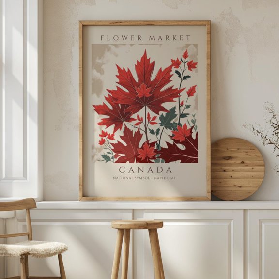 Maple Leaf Flower Market Print, Floral National Symbol Poster, Unframed Paper Poster 8x10in