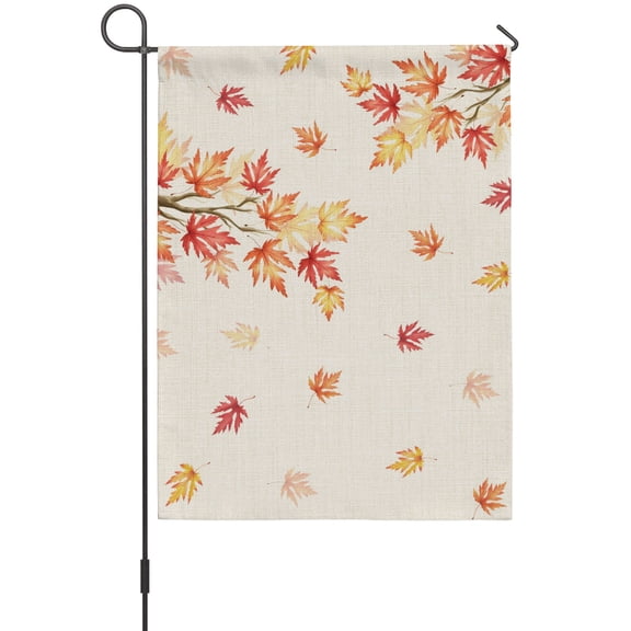 Maple Leaf Garden Flags For Outdoor, Fall Fallen Leaves Branch Vintage Linen Autumn Small Double Side Yard Flags Weather Proof Garden Decor for Lawn Outside Holiday 12 x 18 Inches