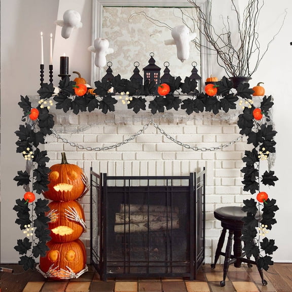 Maple Leaf Garland, Halloween Artificial Hanging Fall Leave Vines, Fall Floral Garlands Thanksgiving Decor for Home Wedding Party (5.74ft, Orange )