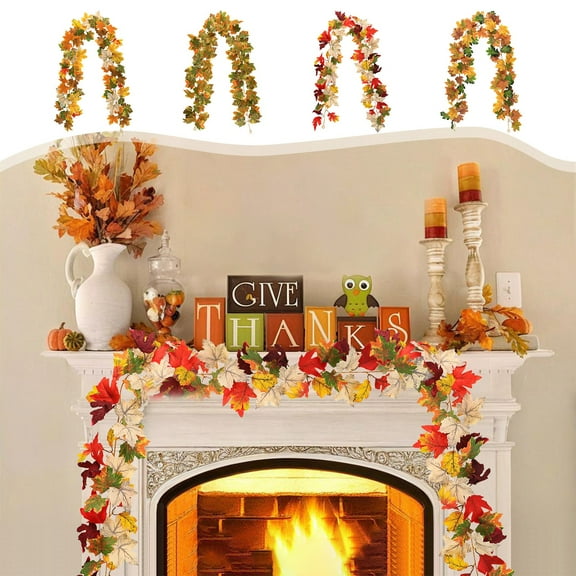 Maple Leaf Garland Rattan - Imitation Fall Foliage, Indoor Wall Mantel Decoration, Hygienic Easy-clean Polyester, Festive Party Home Decor, Topliu