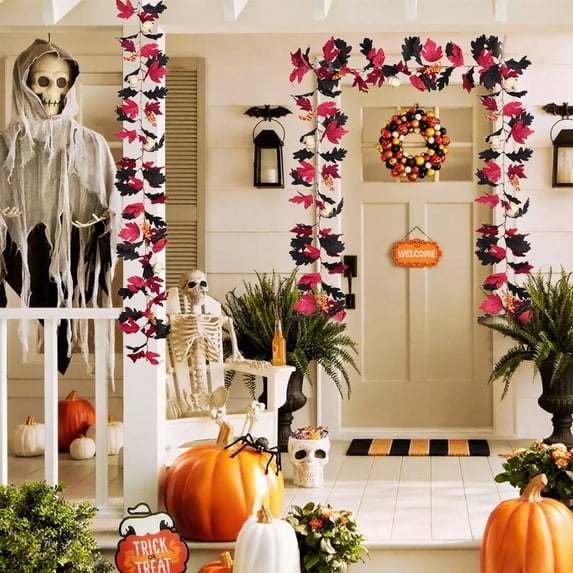 Maple Leaf Garlands Vines for Halloween Decorations, Foldable Beautiful Artificial Garland for Home Garden Wedding Party Thanksgiving Dinner Fireplace Door Frame 68.9Inch Multicolor