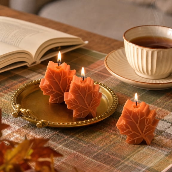 Maple Leaf Handmade Scented Candle Soy Wax Party Props, Embossed Maple Leaf Candle with Warm Orange Tone for Fall Decor, Aromatherapy Gift for Halloween Thanksgiving Celebrations