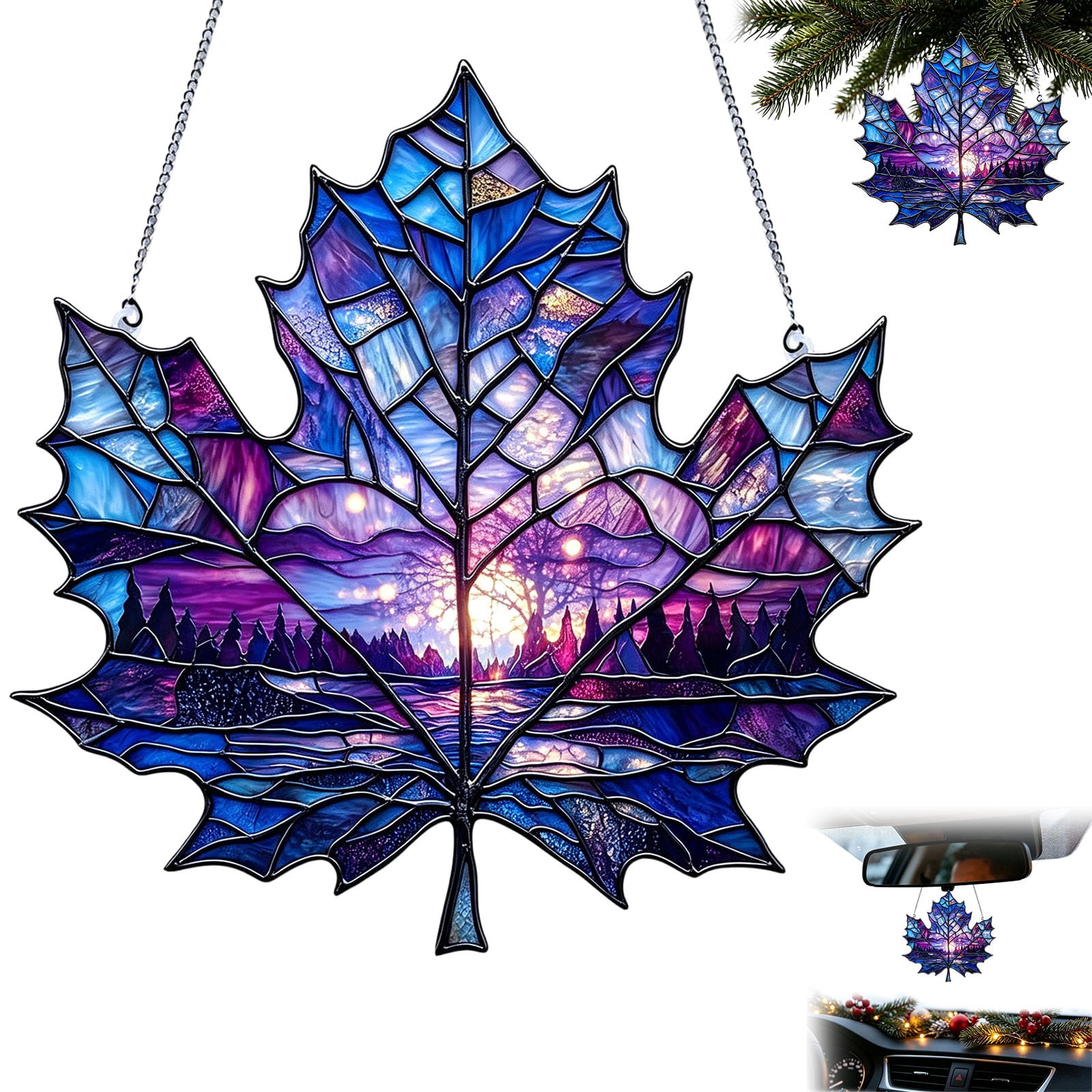 Maple Leaf Hanging Ornament, Stained Glass Style Acrylic Decoration for ...