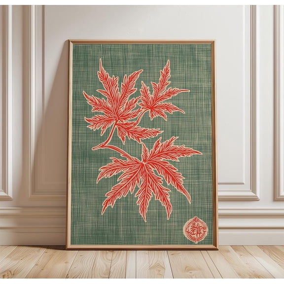 Maple Leaf Japanese Botanical Red Leaf Minimal Nature Decor Art Unframed Paper Print