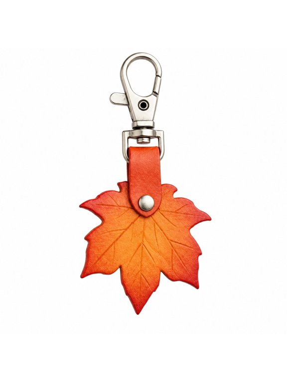 Maple Leaf Keychain, Faux Leather Orange Leaf Bag Charm, Decorative Key Ring Accessory for Backpack Handbag Purse