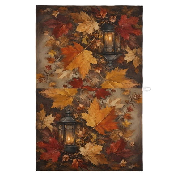 Maple Leaf Kitchen Towels Dish Towel Pack of 1 Shabby Chic Glowing Vintage Lanterns Rustic Amber Leaf Soft Dish Cloth Set Absorbent Dishcloth for Drying Dishes, Hand Towels 18 x 28 Inches