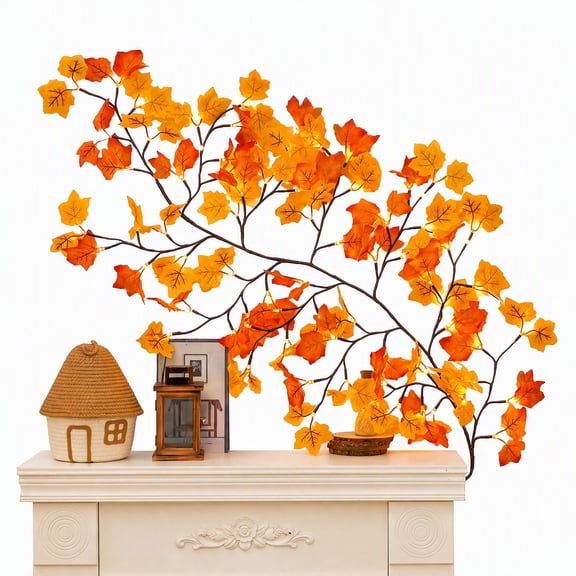 Maple Leaf LED Branch Light, 1.8 m 96 LEDs USB Powered Fairy Vine Light with Remote, 8 Lighting Modes Warm Autumn Garland for Bedroom Mantel Thanksgiving Fall Indoor Decor